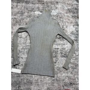 Y2K Vintage Turtleneck Sweater Sz M Grey Gold Rib Knit Pullover Gilmore Girls